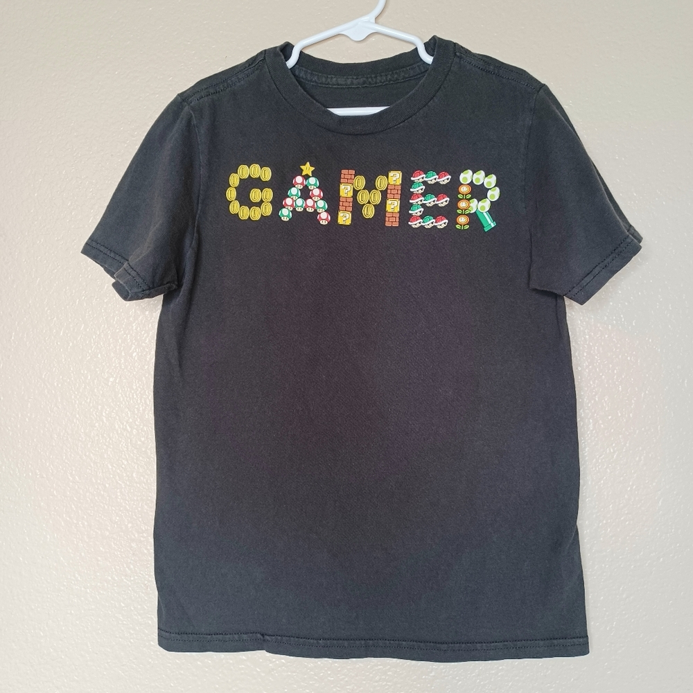 Super Mario "Gamer" Kids Graphic Tee  Big Boys Size Small Black Short Sleeve Top